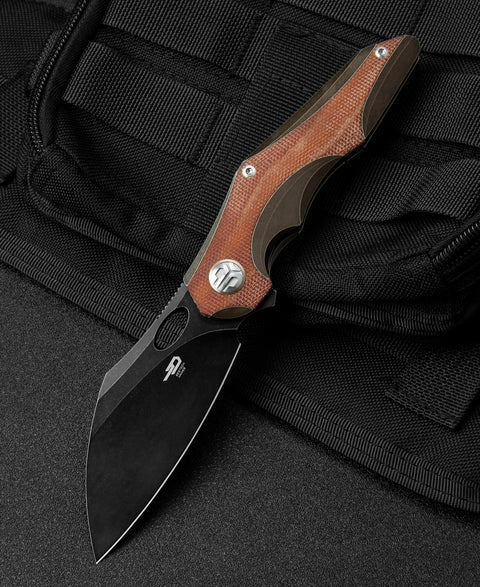 BESTECH NOGARD BT2105F Titanium+Natural Canvas Micarta Inlay Handle: 3.35" M390 Blade