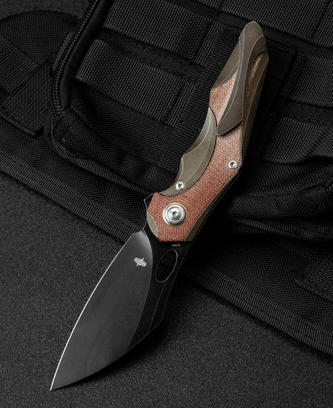 BESTECH NOGARD BT2105F Titanium+Natural Canvas Micarta Inlay Handle: 3.35" M390 Blade