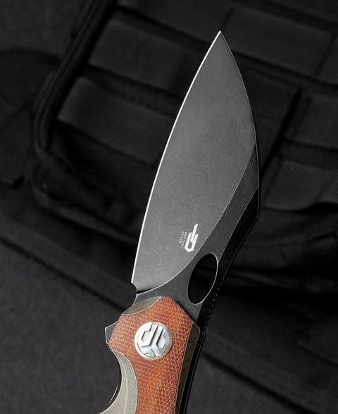 BESTECH NOGARD BT2105F Titanium+Natural Canvas Micarta Inlay Handle: 3.35" M390 Blade