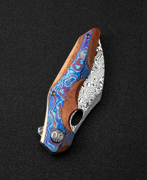 BESTECH NOGARD BT2105H Red Copper Titanium+Timascus Inlay Handle: 3.35" Damasteel Blade