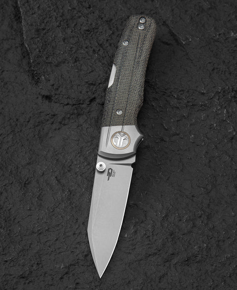BESTECH TONIC BT2204A Titanium+Black canvas micarta inlays Handle: 2.89" M390 Blade