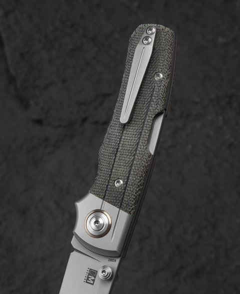 BESTECH TONIC BT2204A Titanium+Black canvas micarta inlays Handle: 2.89" M390 Blade