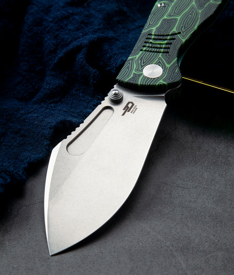 BESTECH LOCKNESS BT2205A Black Green G10+Titanium Handle: 3.91" M390 Blade