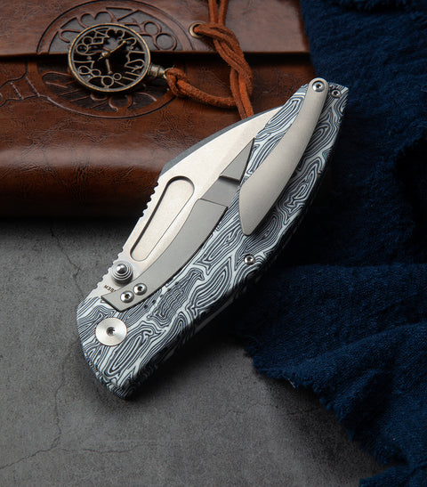 BESTECH LOCKNESS BT2205B Black White G10+Titanium Handle: 3.91" M390 Blade