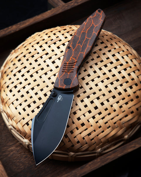 BESTECH LOCKNESS BT2205C Black Orange G10+Titanium Handle: 3.91" M390 Blade