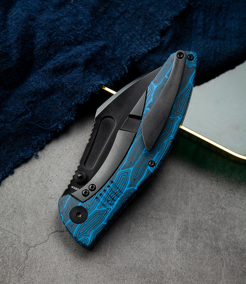 BESTECH LOCKNESS BT2205D Black Blue G10+Titanium Handle: 3.91" M390 Blade