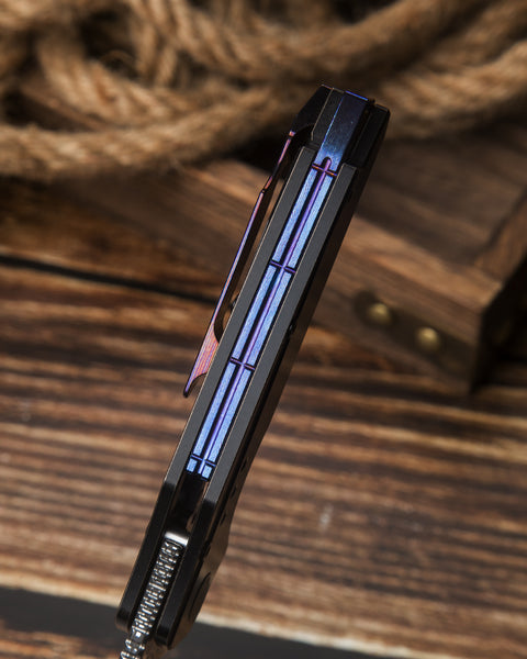BESTECH NYXIE BT2209E Black Titanium Handle: 3.43" Damasteel Blade