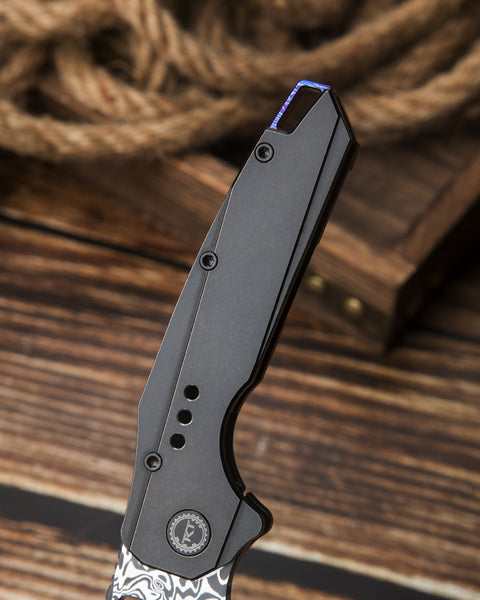 BESTECH NYXIE BT2209E Black Titanium Handle: 3.43" Damasteel Blade