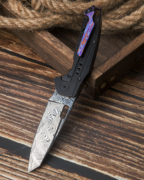 BESTECH NYXIE BT2209E Black Titanium Handle: 3.43" Damasteel Blade