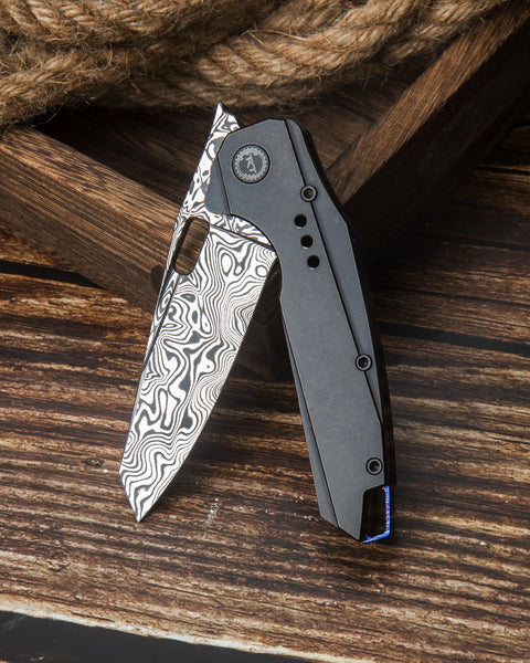BESTECH NYXIE BT2209E Black Titanium Handle: 3.43" Damasteel Blade