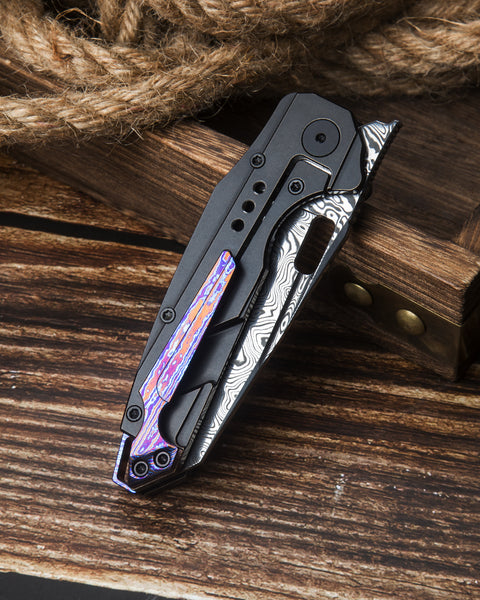 BESTECH NYXIE BT2209E Black Titanium Handle: 3.43" Damasteel Blade