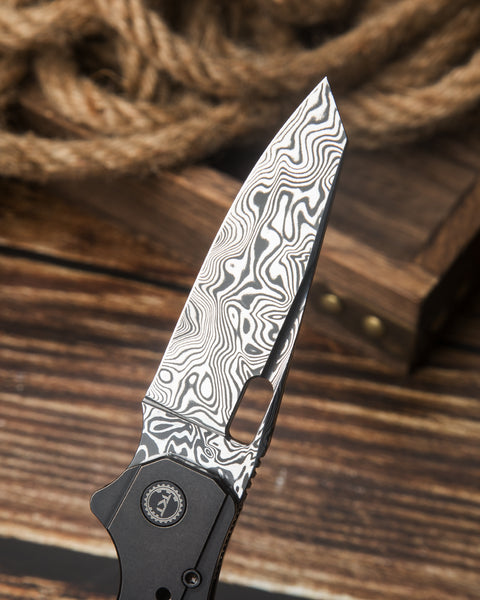 BESTECH NYXIE BT2209E Black Titanium Handle: 3.43" Damasteel Blade