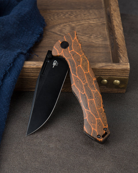 BESTECH KEEN II BT2301F Black orange G10+Titanium Handle: 4.19" S35VN Blade