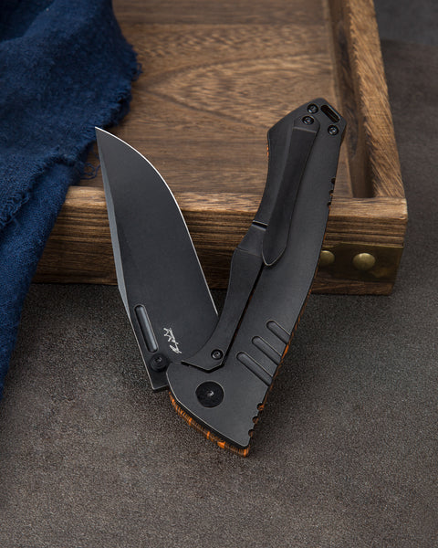 BESTECH KEEN II BT2301F Black orange G10+Titanium Handle: 4.19" S35VN Blade