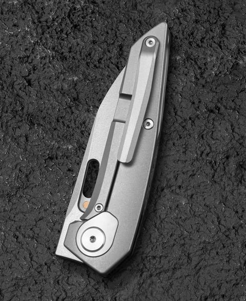 BESTECH VK-VOID BT2305B White Bead Blast+Stonewash Titanium+ Carbon Fiber Handle: 2.85" Stonewash Elmax Blade
