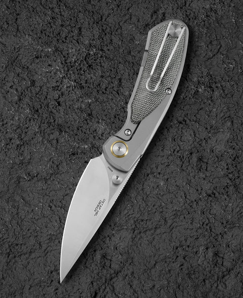 BESTECH LITO BT2307A Titanium+Black Canvas Micarta Inlay Handle: 2.7" M390 Blade