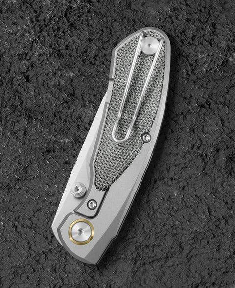 BESTECH LITO BT2307A Titanium+Black Canvas Micarta Inlay Handle: 2.7" M390 Blade