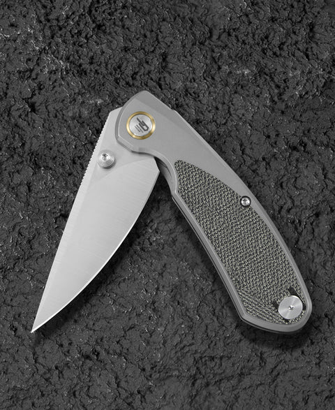 BESTECH LITO BT2307A Titanium+Black Canvas Micarta Inlay Handle: 2.7" M390 Blade