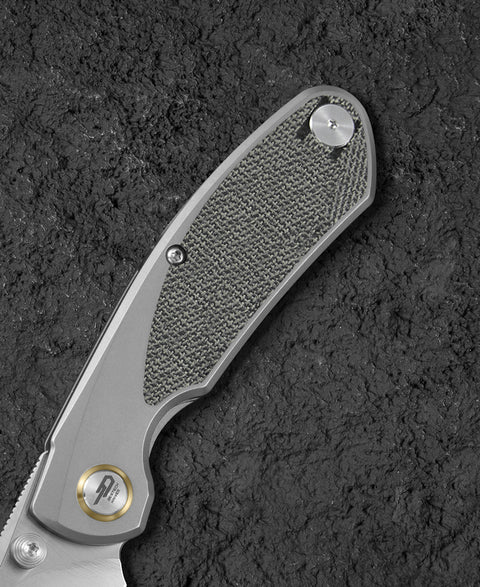 BESTECH LITO BT2307A Titanium+Black Canvas Micarta Inlay Handle: 2.7" M390 Blade