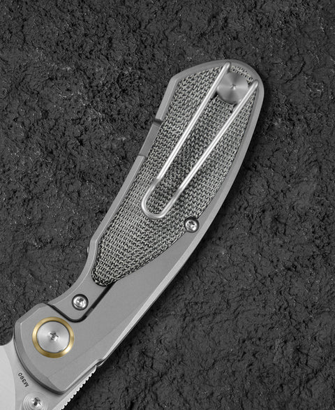 BESTECH LITO BT2307A Titanium+Black Canvas Micarta Inlay Handle: 2.7" M390 Blade