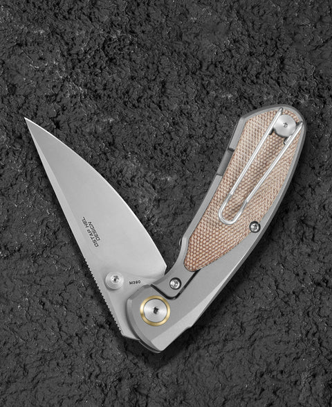 BESTECH LITO BT2307B Titanium+Natural Canvas Micarta Inlay Handle: 2.7" M390 Blade