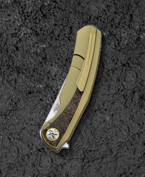 BESTECH SAMBAC BT2402A 3.62" M-cut Blade Titanium Fat Carbon Fiber Inlay Handle