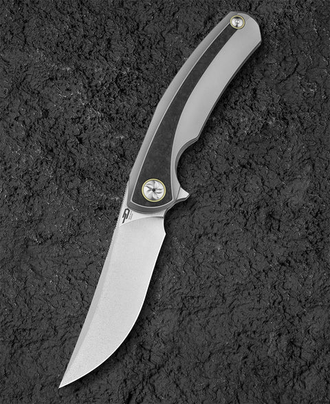 BESTECH SAMBAC BT2402C 3.62" M-cut Blade Titanium Marble Carbon Fiber Inlay Handle