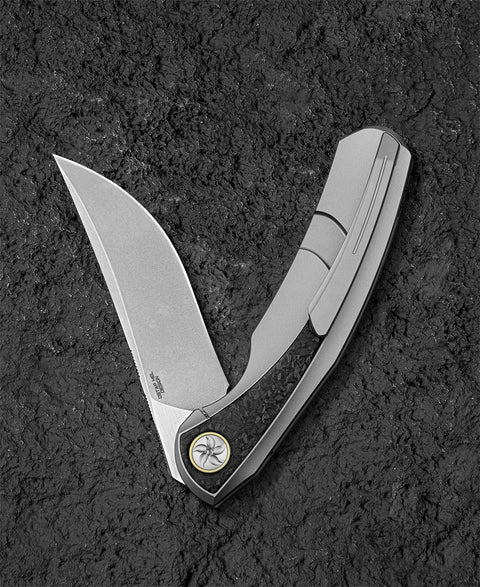 BESTECH SAMBAC BT2402C 3.62" M-cut Blade Titanium Marble Carbon Fiber Inlay Handle