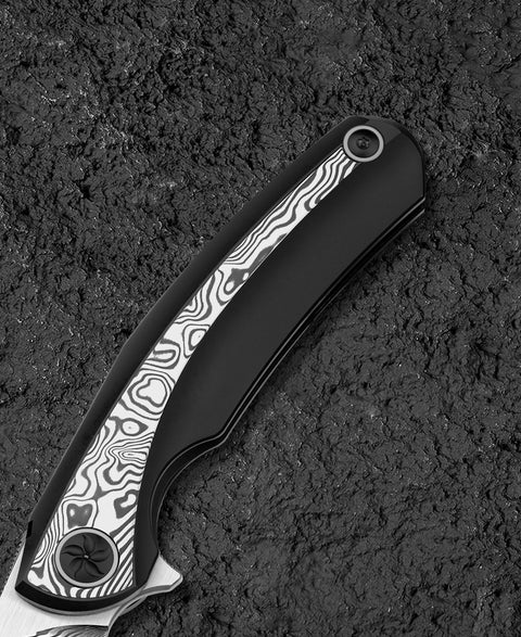 BESTECH SAMBAC BT2402E 3.62" Damasteel Blade Titanium Damasteel Inlay Handle