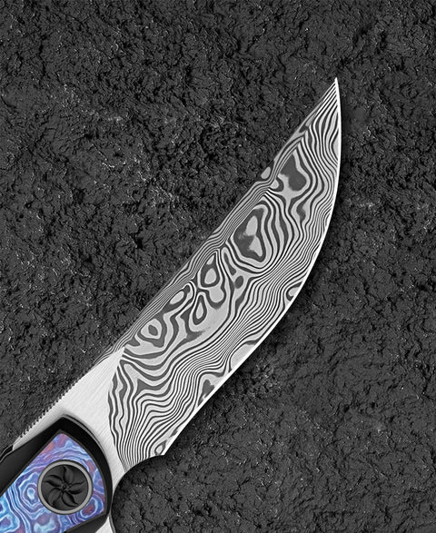 BESTECH SAMBAC BT2402F 3.62" Damasteel Blade Titanium Timascus Inlay Handle