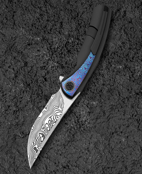 BESTECH SAMBAC BT2402F 3.62" Damasteel Blade Titanium Timascus Inlay Handle