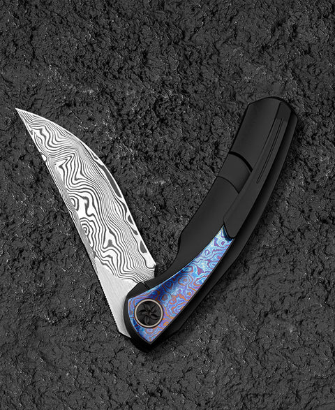 BESTECH SAMBAC BT2402F 3.62" Damasteel Blade Titanium Timascus Inlay Handle