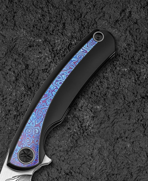 BESTECH SAMBAC BT2402F 3.62" Damasteel Blade Titanium Timascus Inlay Handle