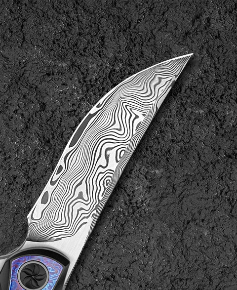 BESTECH SAMBAC BT2402F 3.62" Damasteel Blade Titanium Timascus Inlay Handle