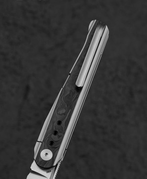 BESTECH SPEAR PHISHER BT2405A 3.48" M390 Blade Titanium+ Marble Carbon Fiber Handle