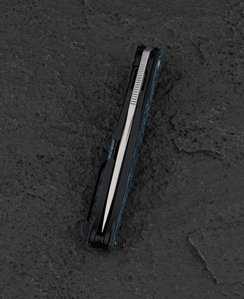 BESTECH SPEAR PHISHER BT2405C 3.48" M390 Blade Titanium+ Blue Carbon Fiber Handle