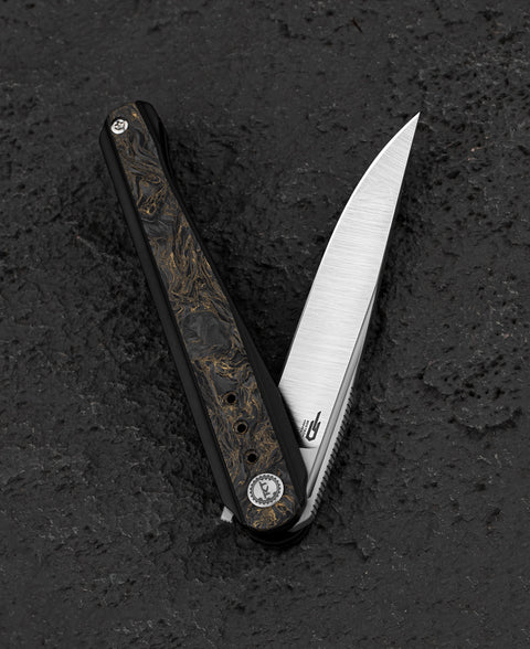 BESTECH SPEAR PHISHER BT2405D 3.48" M390 Blade Titanium+ Fat Carbon Fiber Handle