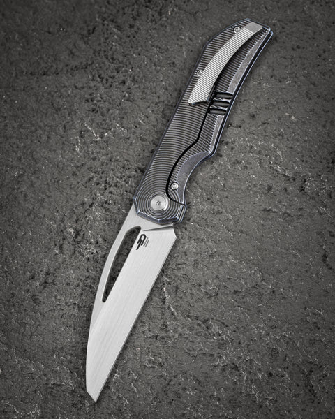 BESTECH TAIPAN BT2503D-L Titanium Handle: 3.73" Hollow Grinds MC Blade Frame Lock (Left-Hand Version)