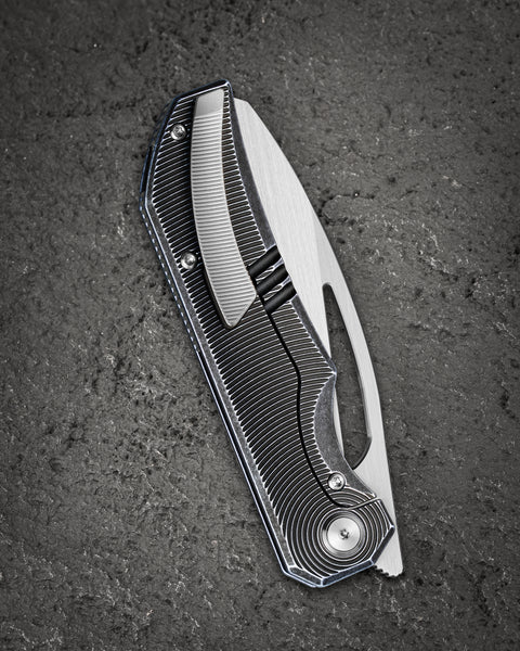 BESTECH TAIPAN BT2503D-L Titanium Handle: 3.73" Hollow Grinds MC Blade Frame Lock (Left-Hand Version)