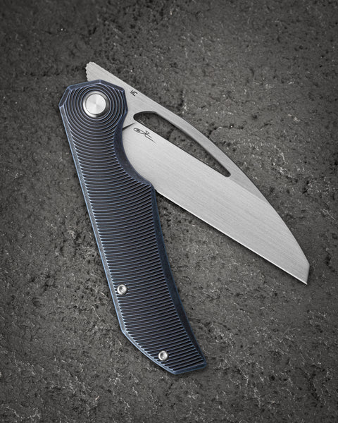 BESTECH TAIPAN BT2503D-L Titanium Handle: 3.73" Hollow Grinds MC Blade Frame Lock (Left-Hand Version)