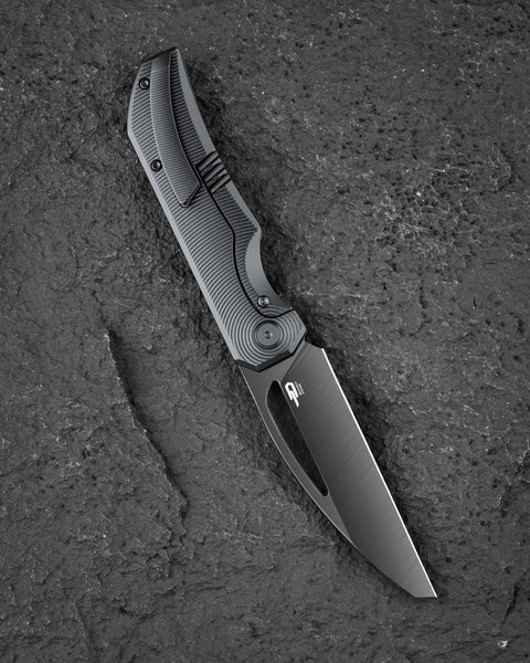 BESTECH TAIPAN BT2503E-L Titanium Handle: 3.73" Hollow Grinds MC Blade Frame Lock (Left-Hand Version)