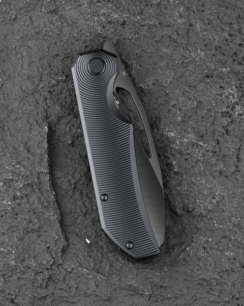 BESTECH TAIPAN BT2503E-L Titanium Handle: 3.73" Hollow Grinds MC Blade Frame Lock (Left-Hand Version)