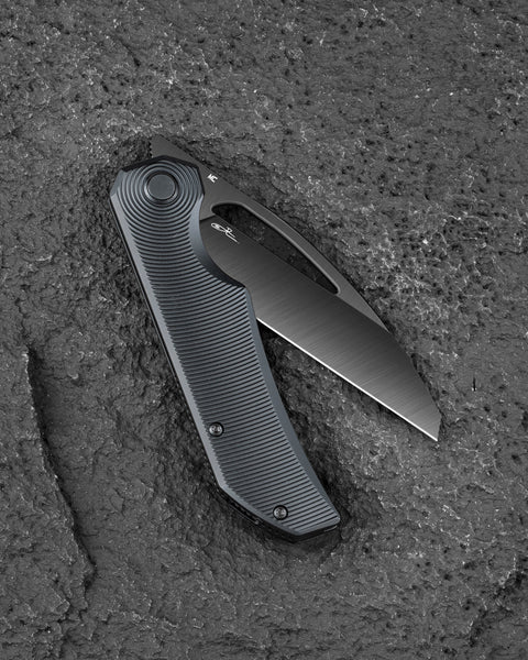BESTECH TAIPAN BT2503E-L Titanium Handle: 3.73" Hollow Grinds MC Blade Frame Lock (Left-Hand Version)
