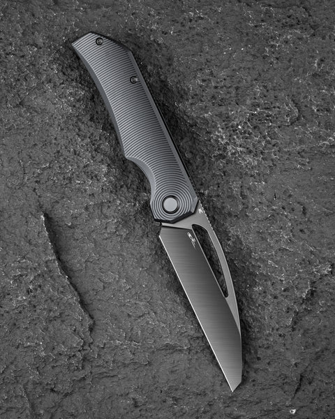 BESTECH TAIPAN BT2503E-L Titanium Handle: 3.73" Hollow Grinds MC Blade Frame Lock (Left-Hand Version)