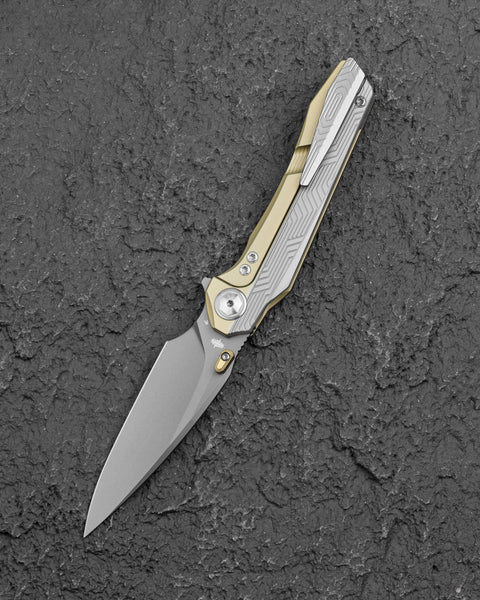 BESTECH WET NELLIE BT2505D Titanium Handle: 3.53" MC Blade Button Frame Lock