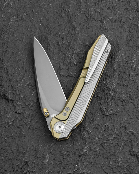 BESTECH WET NELLIE BT2505D Titanium Handle: 3.53" MC Blade Button Frame Lock