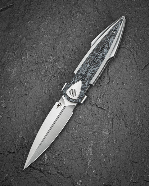 BESTECH IKA DAGGER BT2602A Titanium + Silver Marble Carbon Fiber Inlays Handle: 3.90" M390 Blade, Liner Lock, Integral Knife