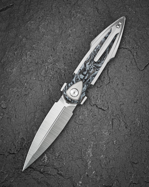 BESTECH IKA DAGGER BT2602A Titanium + Silver Marble Carbon Fiber Inlays Handle: 3.90" M390 Blade, Liner Lock, Integral Knife