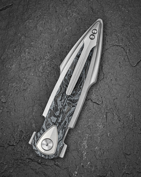 BESTECH IKA DAGGER BT2602A Titanium + Silver Marble Carbon Fiber Inlays Handle: 3.90" M390 Blade, Liner Lock, Integral Knife