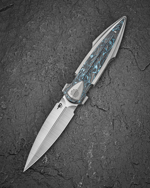BESTECH IKA DAGGER BT2602B Titanium + Blue Marble Carbon Fiber Inlays Handle: 3.90" M390 Blade, Liner Lock, Integral Knife